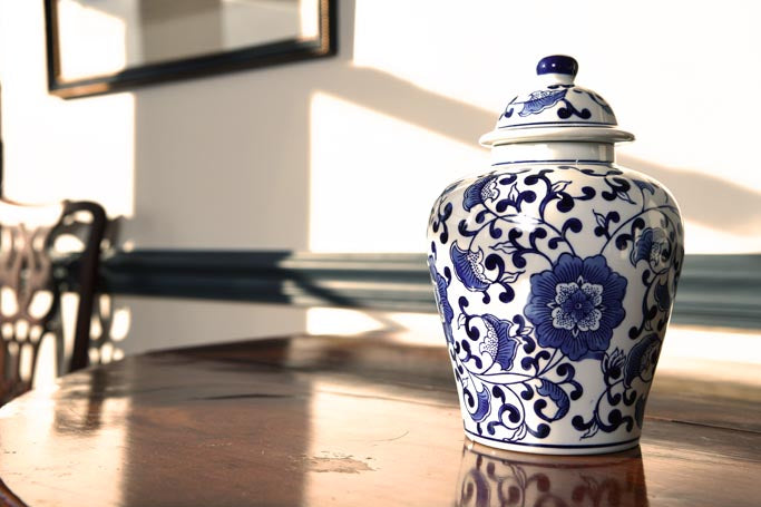 Blue and White Rose Ginger Jar