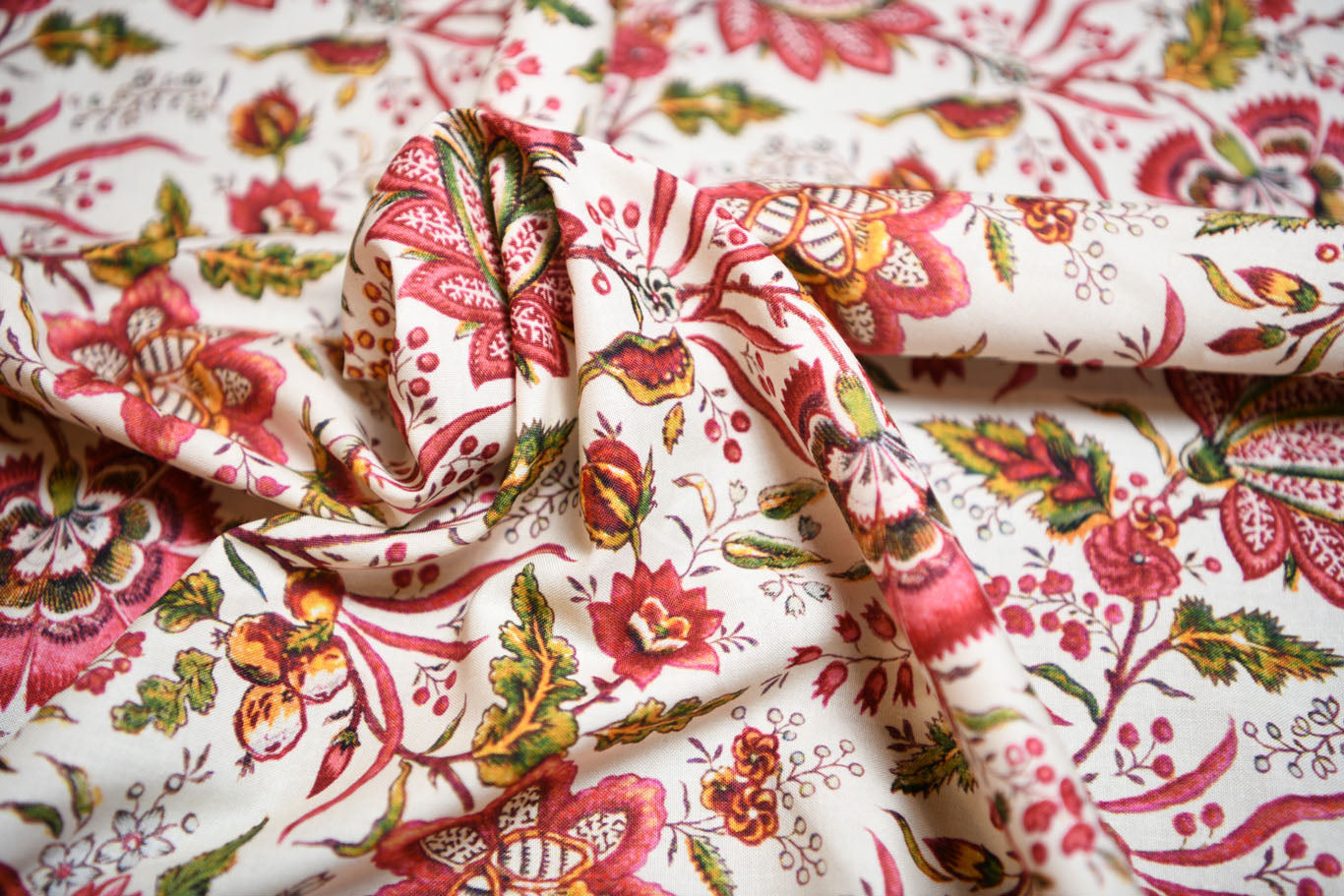 Red Exotic Flowers Reproduction Fabric