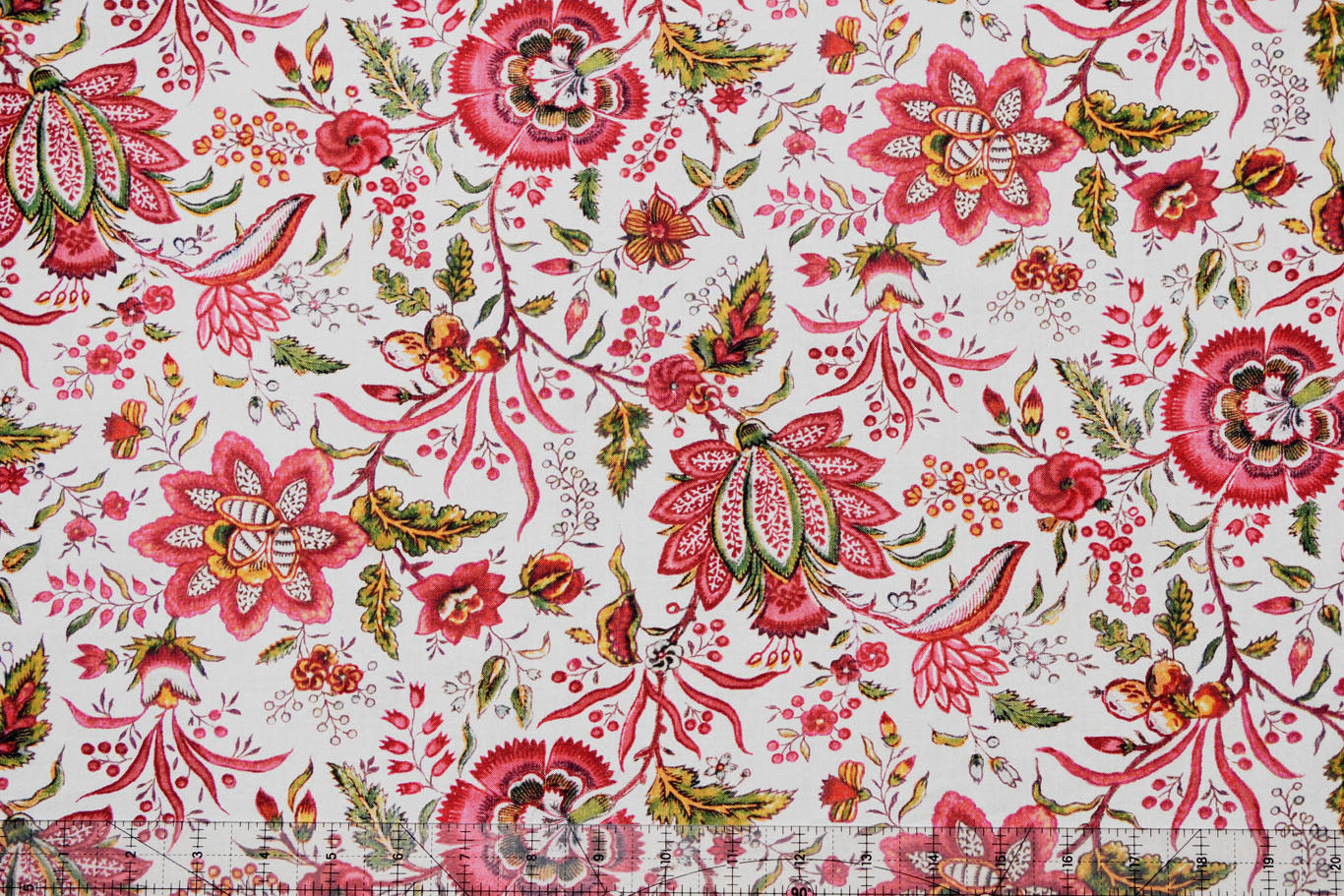 Red Exotic Flowers Reproduction Fabric