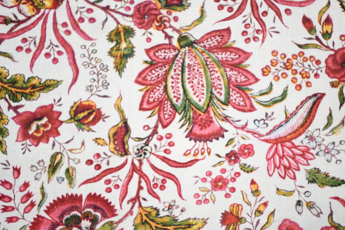 Red Exotic Flowers Reproduction Fabric