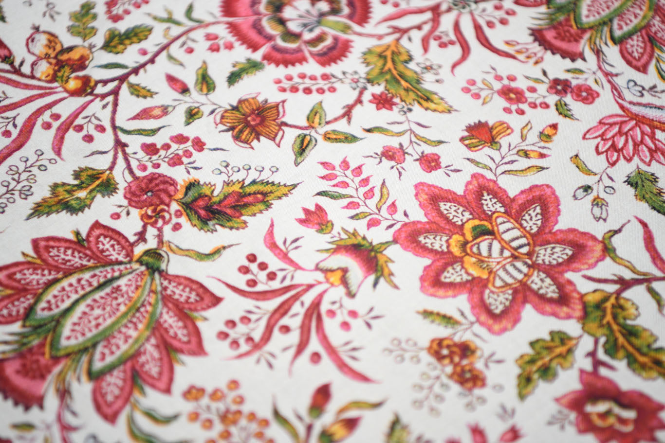 Red Exotic Flowers Reproduction Fabric