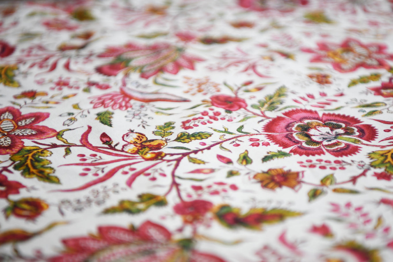 Red Exotic Flowers Reproduction Fabric