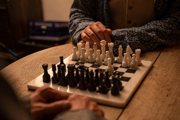 Brown & White Marble Chess Set - Samson Historical