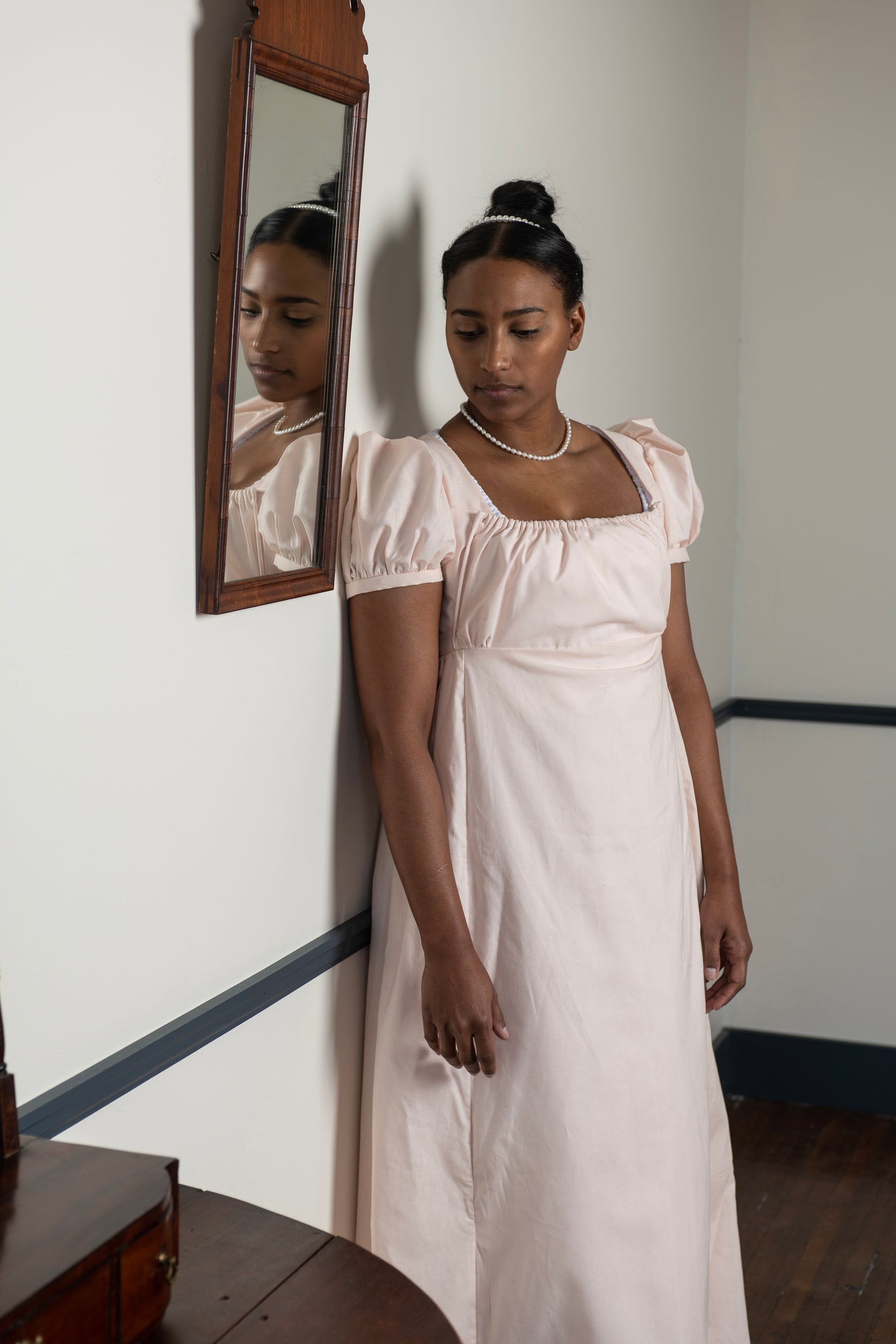 Light pink gown with sleeves hotsell