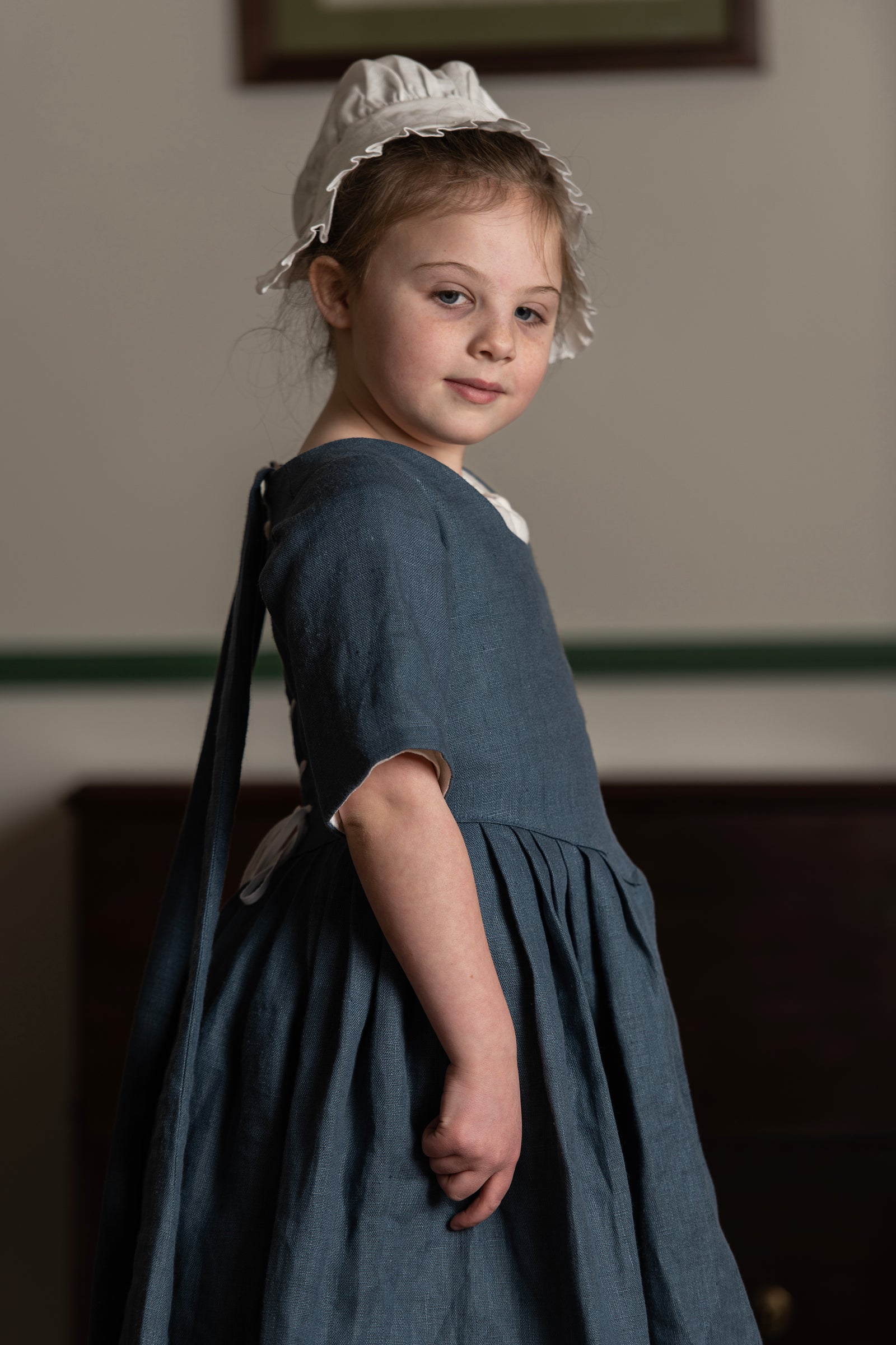 Robe de filles Lin Bleu Samson Historical